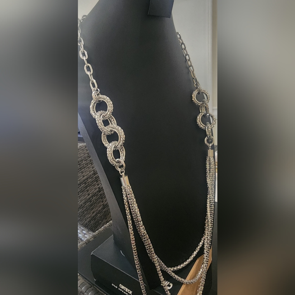 Elegant Silver Tone Chain Necklace and Earring Set - Picture 5 of 10